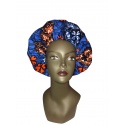 Bonnet en wax de coton bleu comme la nuit, doublé de satin