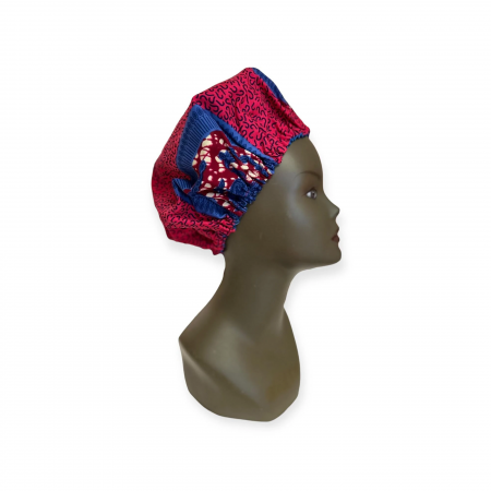 Bonnet de nuit réglable, en wax de coton doublé de satin