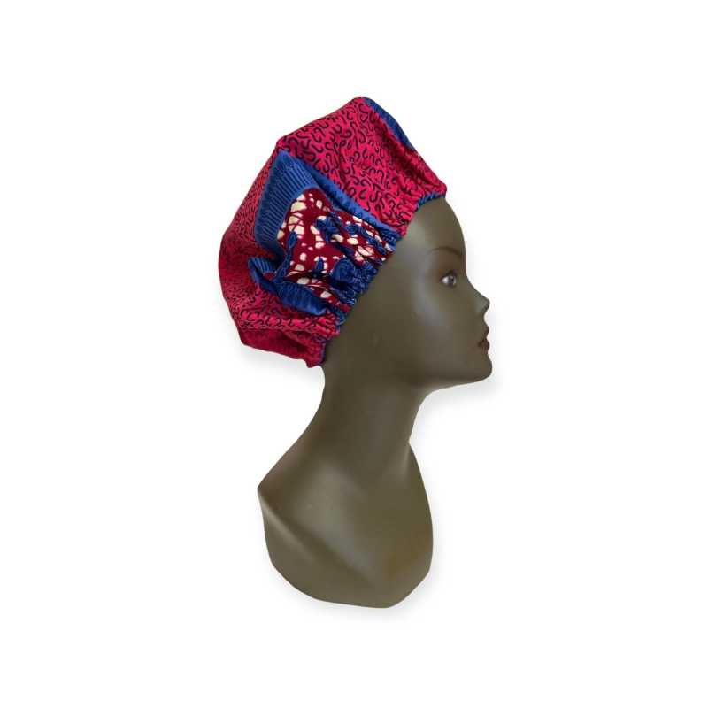 Bonnet de nuit réglable, en wax de coton doublé de satin