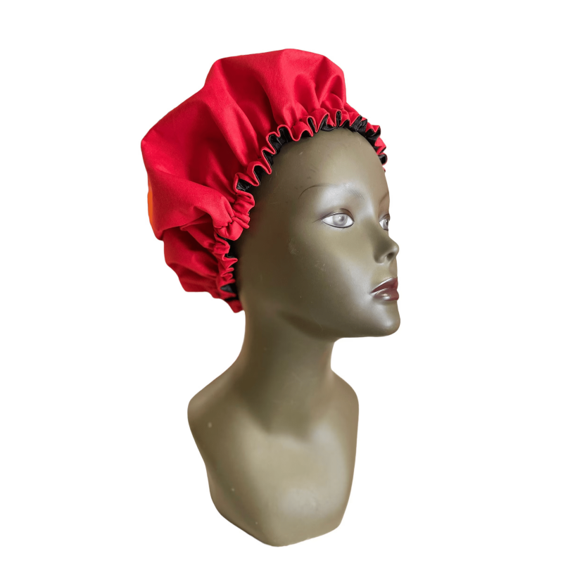 Bonnet de soin en wax Akara uni réglable, doublé de son satin By Georges Décimus