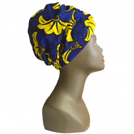 Turban en wax de coton, doublé de satin pour l'été